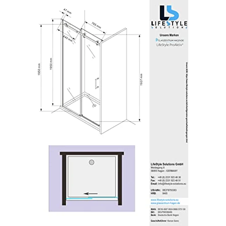 Glaszentrum Hagen Dusch-Einzelschiebetür 145x195cm Nischentür - Transparentes Sicherheitsglas, Wasserabweisende Beschichtung, Chrombeschlag - Preisvergleich – Bild 4