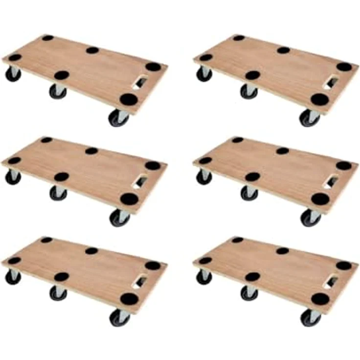 PROREGAL Profi Transportroller, 6er Set mit 6 Rollen, Traglast 300 kg, Sperrholzplatte, braun, HxBxT 11 x 30 x 68 cm – Bild 1