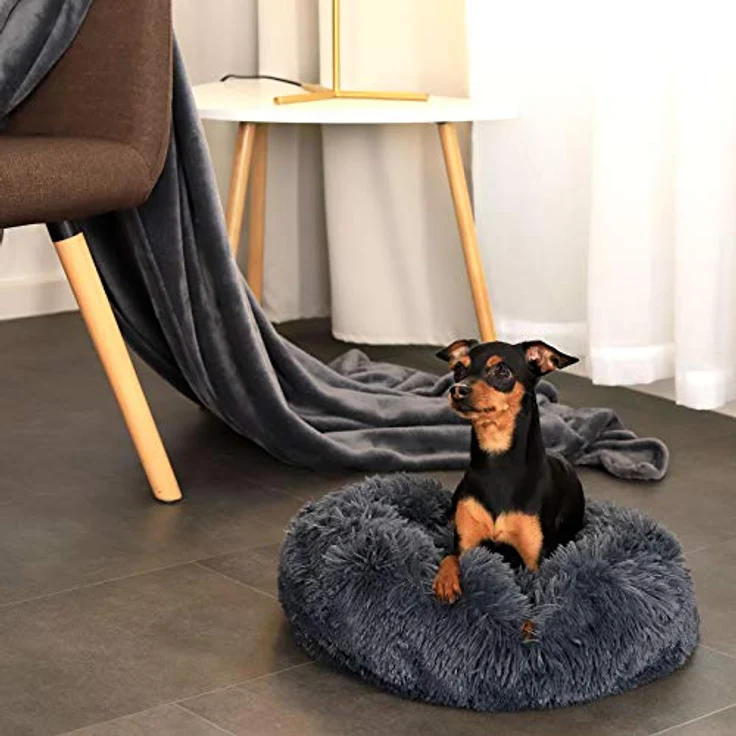 lionto Hundebett rund Hundekissen Hundesofa Katzenbett Donut, (S) 40 cm Ø dunkelgrau – Bild 2