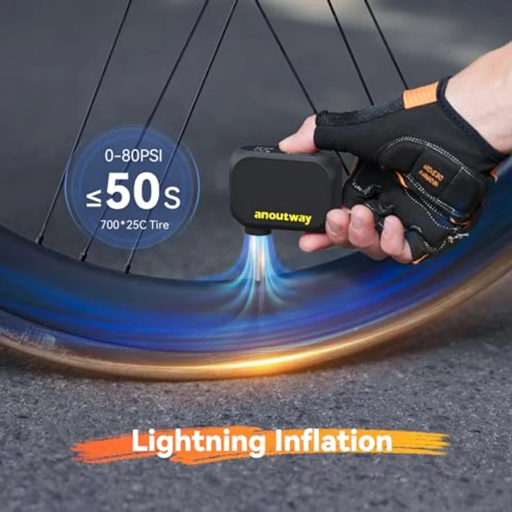 anoutway Tiny Pump AT1 PRO, Mini-Fahrradpumpe elektrisch mit digitalem Manometer, automatische Abschaltung, 2-in-1 Ventil für Mountainbike und Rennrad – Bild 3