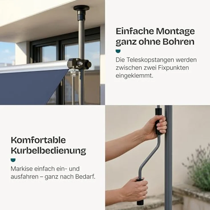 Pro.tec - Klemmmarkise 250x120x200-300cm ohne Bohren Dunkelblau – Bild 5