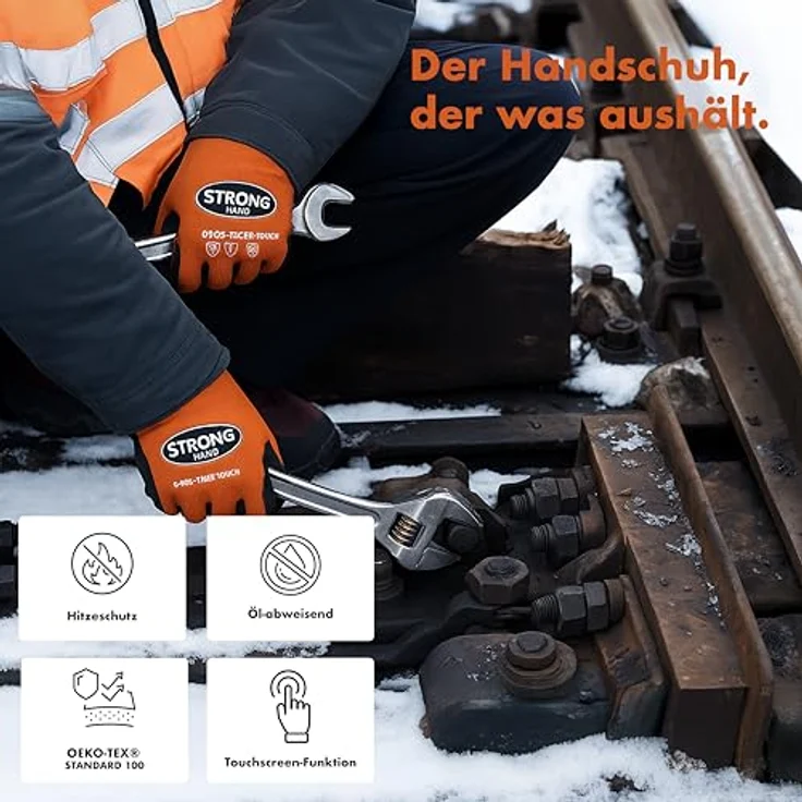 HELMUT FELDTMANN TIGER TOUCH Arbeitshandschuhe, Gr. 8, orange/schwarz, 92% PA/8% Elastan, Nitrilschaum, EN 388, Abriebfestigkeit 4, sicherer Griff, sehr gutes Tastempfinden – Bild 4