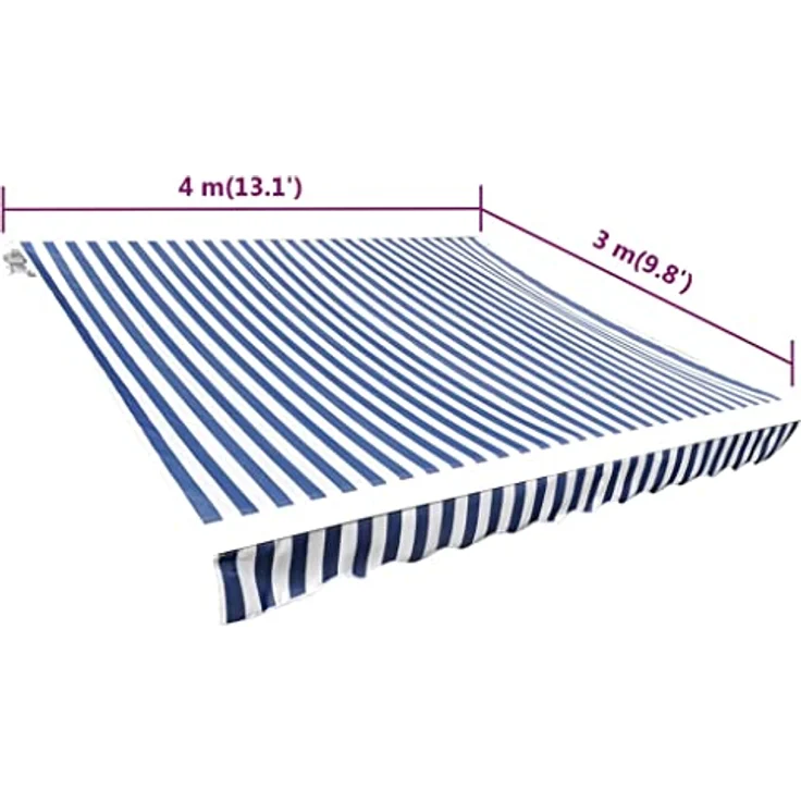 DELUKE® Markisenbespannung Markisenstoff Wasserabweisend Reißfest | Blau-Weiß, für 400x300cm Rahmen | Markise mit Volant – Bild 2