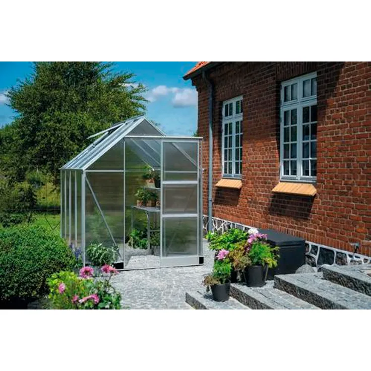 Halls Icon 6, Gewächshaus mit 4,9 m², Polycarbonat 4 mm, silber, einfache Montage und gute Isolierung