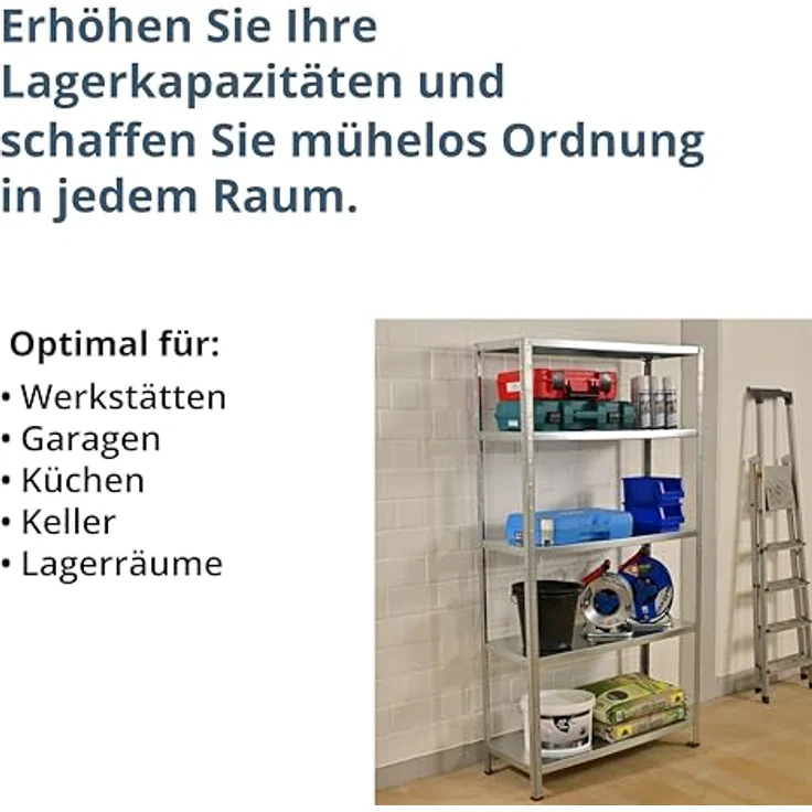 SCHULTE Regalwelt Steckregal mit 5 PowerMAX Fachböden, 65 kg Tragkraft, 190x100x40 cm (HxBxT), verzinkt, Lagerregal, Werkstattregal, Kellerregal, Garagenregal, Metallregal – Bild 5