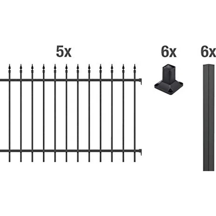 Alberts 510305 Zaunkomplettset Chaussee, Aluminium matt-schwarz, zum Aufschrauben, 10 m Länge, 100 cm Höhe – Bild 2