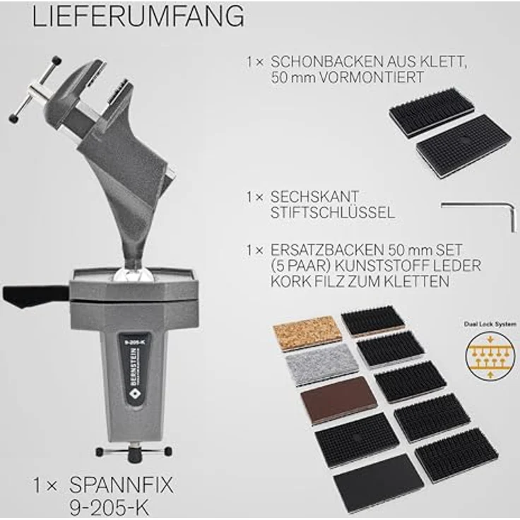 BERNSTEIN TOOLS FOR ELECTRONICS Gelenkschraubstock Kugelgelenk-Schraubstock SPANNFIX zum Anklemmen (Klett)+9-900-K50-SET, ergonomische Haltung, verschiedene Spannbacken, magnetische Anbringung – Bild 4