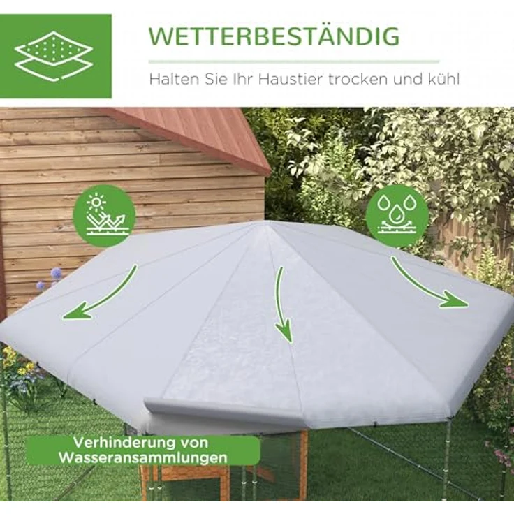 PawHut Hühnerstall 400 x 346 x 263 cm, Freilaufgehege aus verzinktem Stahl für 10-15 Hühner, grau – Bild 3