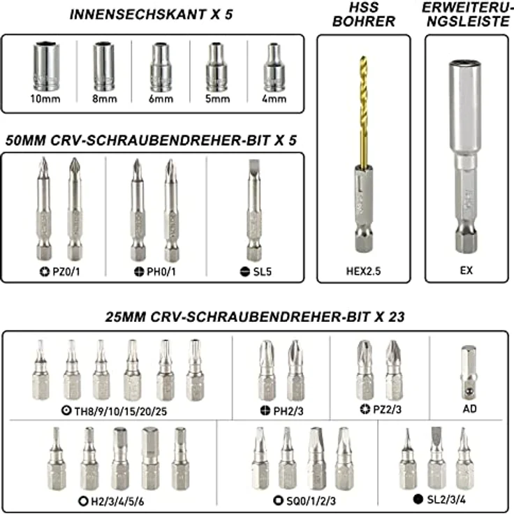HYCHIKA 3,6V Akkuschrauber, 6N·m Drehmoment, 2000mAh Akku, LED-Licht, Taschenlampe - Blau – Bild 4