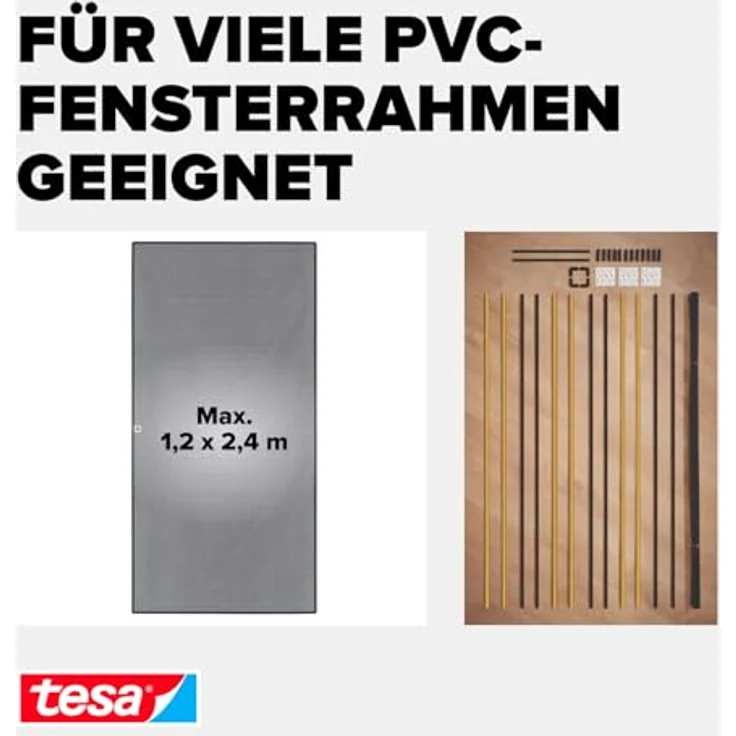 tesa Insect Stop mit Anklipsrahmen, Fliegenschutznetz 120 x 240 cm, schwarz, hohe UV-Beständigkeit, einfaches Anbringen mit Klips-Mechanismus – Bild 3