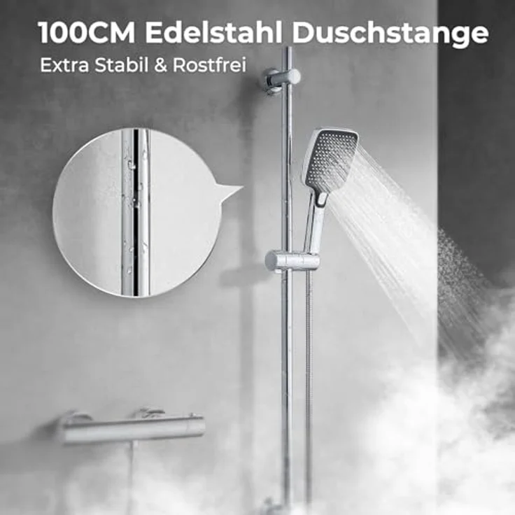 Görbach Duschset Edelstahl Duschstange mit verstellbarer Duschkopfhalterung, 100 cm, rostbeständig, Chrom – Bild 2