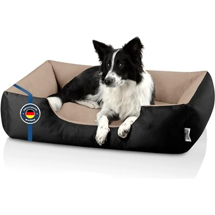 BedDog Hundebett LUPI, Hundekissen mit Abziehbaren Waschbaren Bezug, Hundekorb, Hundesofa, für Mittel-Große Hunde, L, schwarz-beige, ergonomisch und strapazierfähig – Bild 1