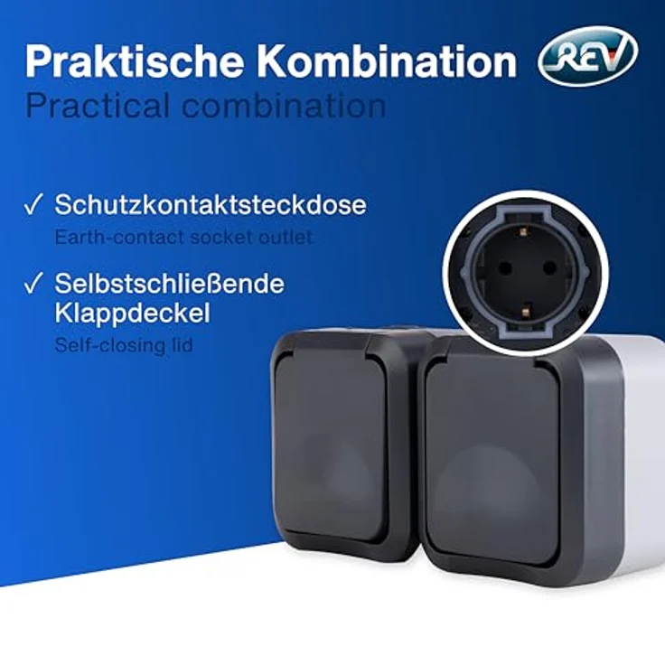 REV Feuchtraum-Steckdose, 2-fach, AquaStorm, AP, grau, waagerecht – Bild 3