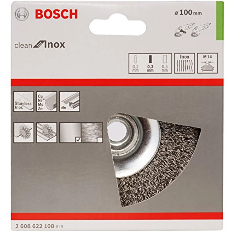 Bosch Professional Kegelbürste, gewellter Draht, rostfrei, 0,35 mm, 100 mm, 12500 U-min, M 14, 2608622108 - Preisvergleich – Bild 2