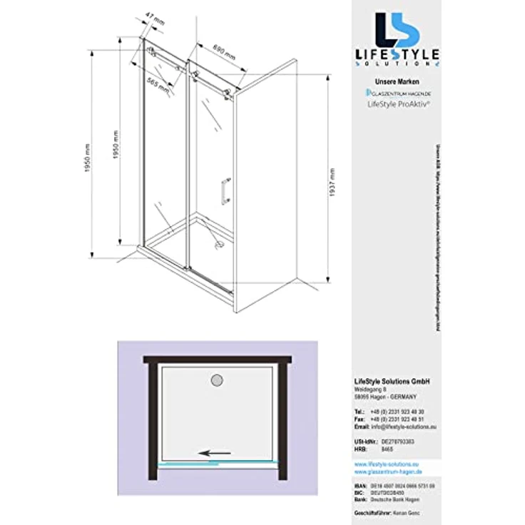 Glaszentrum Hagen Dusch-Einzelschiebetür - 130x195cm Nischentür mit transparentem ESG-Sicherheitsglas – Bild 7
