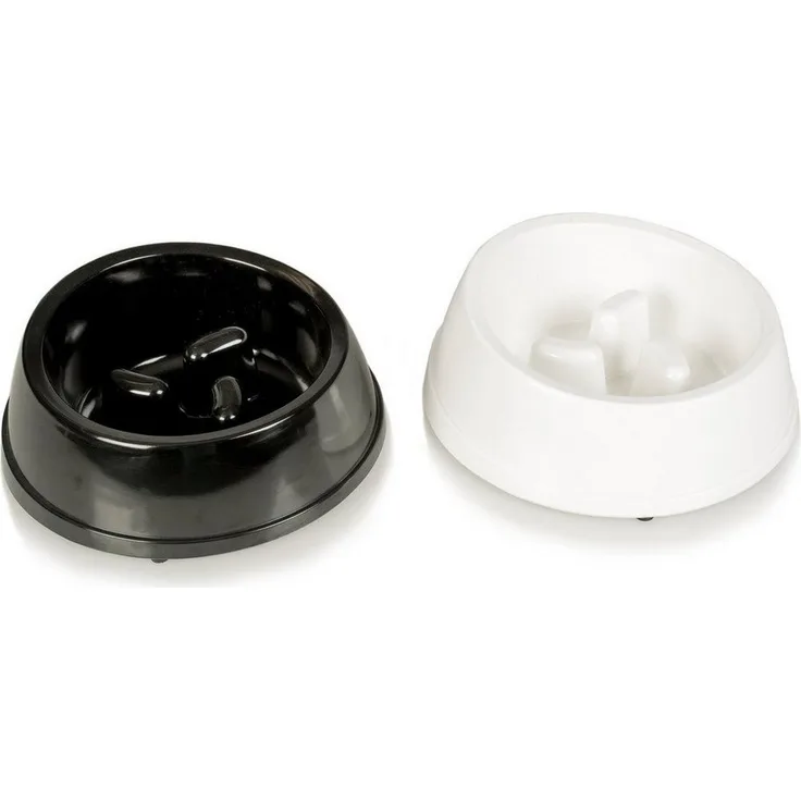 DUVO+ Anti-Schlingnapf Glossy, Futternapf aus Melamin mit erhöhtem Anti-Schlingboden, schwarz/weiß