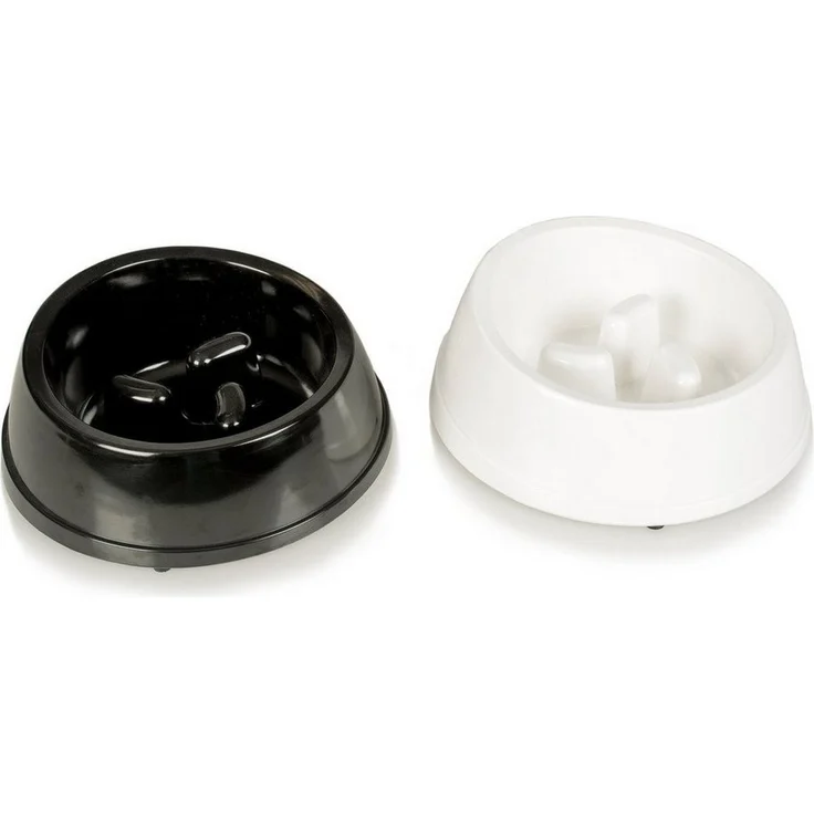 DUVO+ Anti-Schlingnapf Glossy, Futternapf aus Melamin mit erhöhtem Anti-Schlingboden, schwarz/weiß