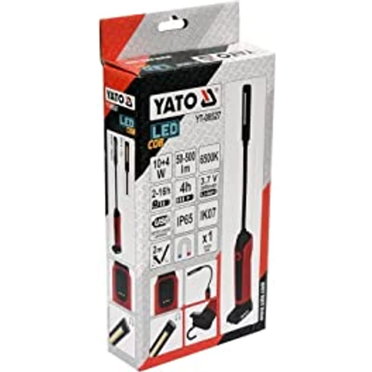 YATO YT-08527 500 Lumen COB YatoFlex Workshop LED-Lampe, USB-betrieben, mit flexiblem Schwanenhals-Arm und Saugnäpfen – Bild 4