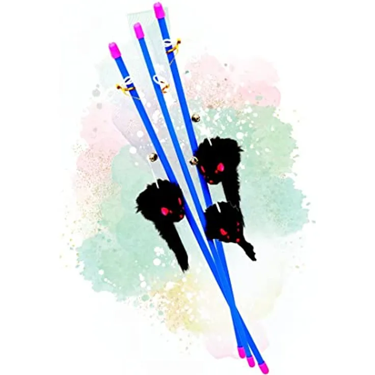 Lyra Pet® 10 Stück Katzenangel mit Maus schwarz Spielzeug interaktiv Spielangel