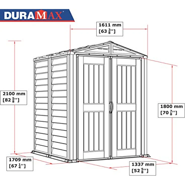 Duramax YardMate PLUS 5 x 5 (2.92 m²) Kunststoff gerätehaus mit robustem Kunststoffboden, Dachkonstruktion aus robustem Metall, feuerhemmend und wartungsfrei, Dunkelgrau und Adobe – Bild 5