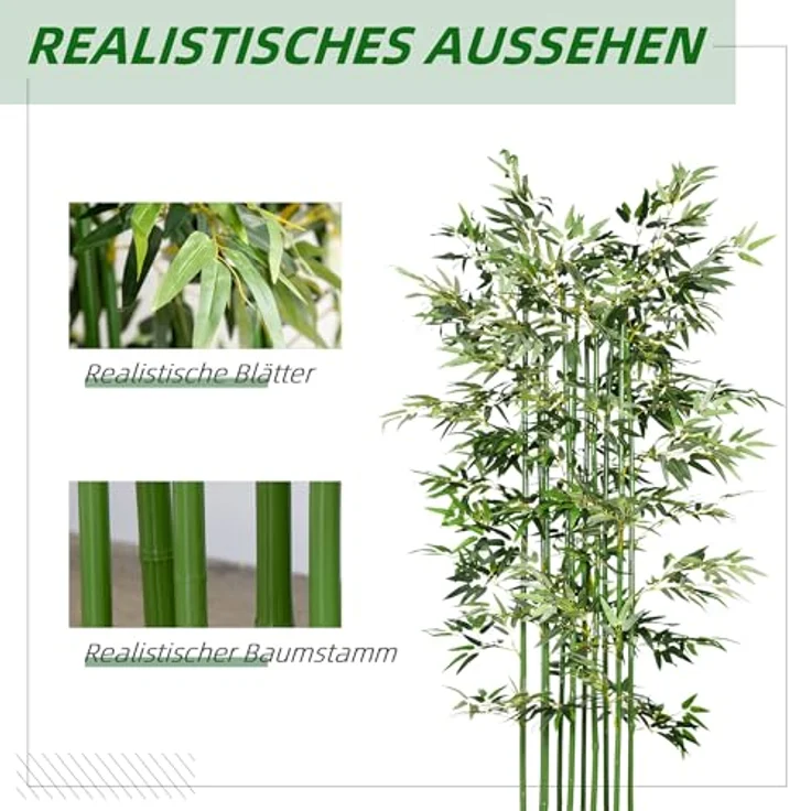 HOMCOM Kunstpflanze im Kiefernholztopf Bambus, Höhe 180 cm, Indoor/Outdoor, Dekopflanzen, Grün – Bild 4