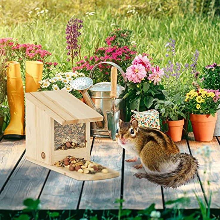 Relaxdays Eichhörnchen Futterhaus zum Stellen, Überwinterungshilfe aus Tannenholz, H x B x T: 17,5 x 12 x 25 cm, natur – Bild 5