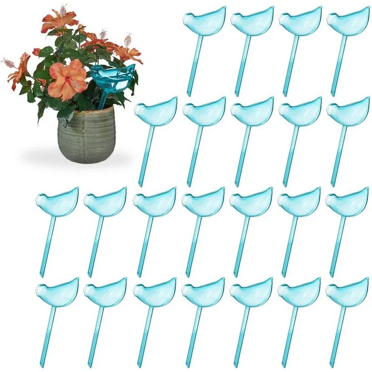 relaxdays Tropfer 24 x Bewässerungskugeln Vogel-Form, automatische Pflanzenbewässerung, blau