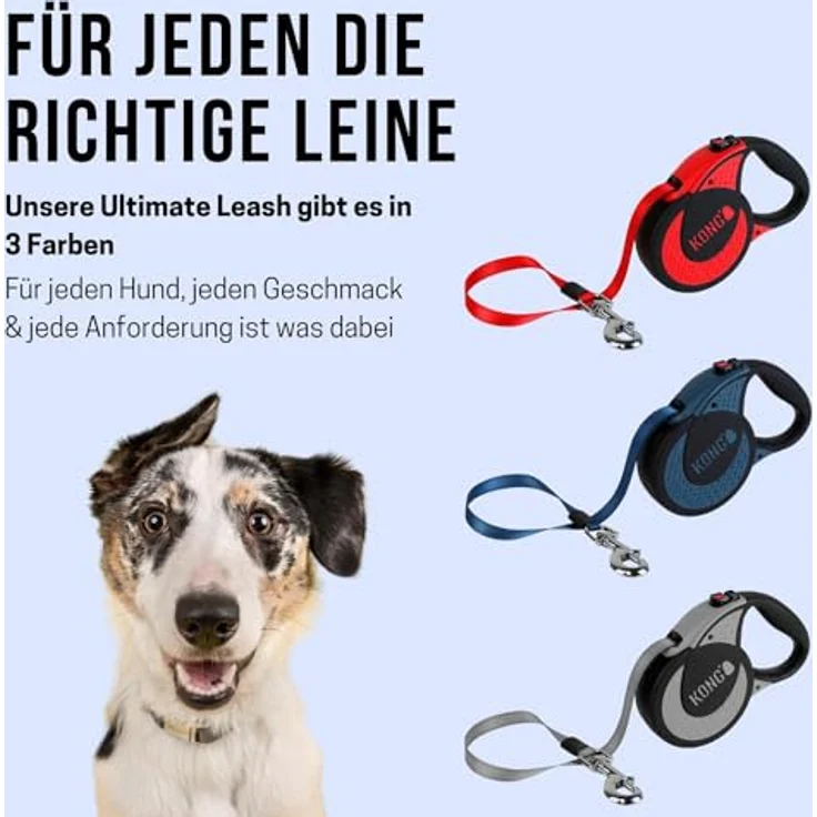KONG ausrollbare Hundeleine in 5m Länge I Für sehr große & Starke Hunde bis 70kg I Größe XL I Hochwertige Rollleine mit Break & Lock System in blau I Leine mit Softgriff & reflektierendem Gurt – Bild 5