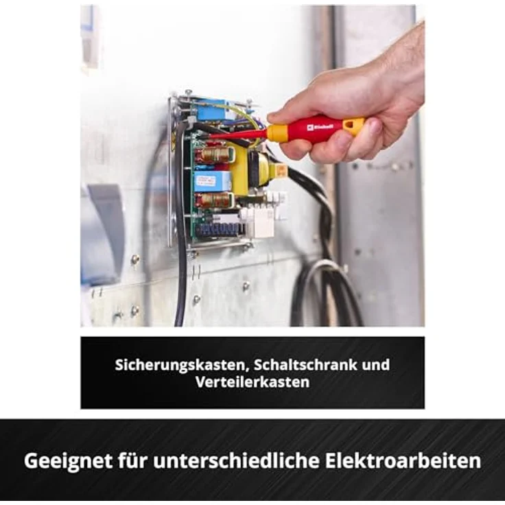 Einhell Werkzeugkoffer VDE Werkzeug-Set 9-tlg. mit isolierten Schraubendrehern und Zangen, rot-gelb, Carbon-Optik – Bild 9