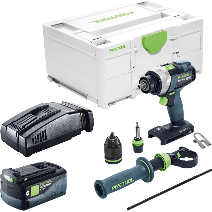 Festool TDC 18/4-Basic Akku Bohrschrauber 18 V 75 Nm Brushless mit 5,0 Ah Akku, Schnellladegerät und Systainer