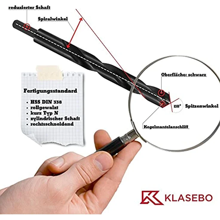 KLASEBO® Spiralbohrer 18 mm, HSS-R Bohrer DIN 338 für präzise Stahlbohrungen, reduziert auf 13 mm Schaft – Bild 2