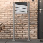 ECD Germany Standbriefkasten mit Zeitungsfach, Design Briefkasten mit Pfosten, Briefkastenanlage, Briefkastenständer Silber metallic 120 cm aus Edelstahl, Postkasten Anthrazit-Marmoroptik aus Stahl