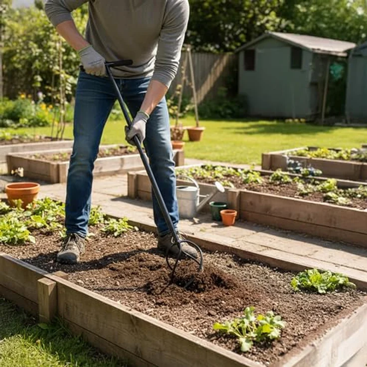 relaxdays Kultivator Gartenkralle mit Stiel, 20 cm Arbeitsbreite, schwarz, mit 4 spiralförmigen Zinken zur effektiven Bodenbearbeitung und Unkrautentfernung – Bild 3