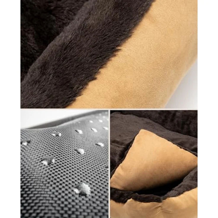 lionto Hundebett mit Wendekissen und Rutschfester Unterseite, Robustes Heimtierkissen mit tiefem Einstieg für Hunde und Katzen jeden Alters, 50x37 cm, kuscheliges Hundekissen, beige/braun – Bild 3