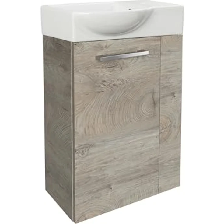 FACKELMANN SBC STANFORD Gäste WC Set 2-teilig, Waschbecken mit Unterschrank, 45 cm, Braun hell, feuchtraumoptimiert – Bild 1