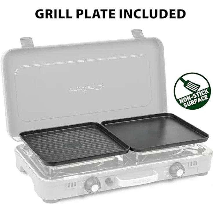 Brunner Devil Kookmaster GP, 2-flammiger Gaskocher mit Edelstahl-Kochfläche und piezoelektrischer Zündung, inkl. Grillplatten – Bild 3