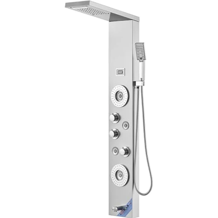 VEVOR Duschpaneelsystem 6-in-1, LED-Display, Regenfall, Wasserfall, 4 Körpermassagedüsen, Wandmontiertes Duschset mit 59-Zoll-Schlauch – Bild 1