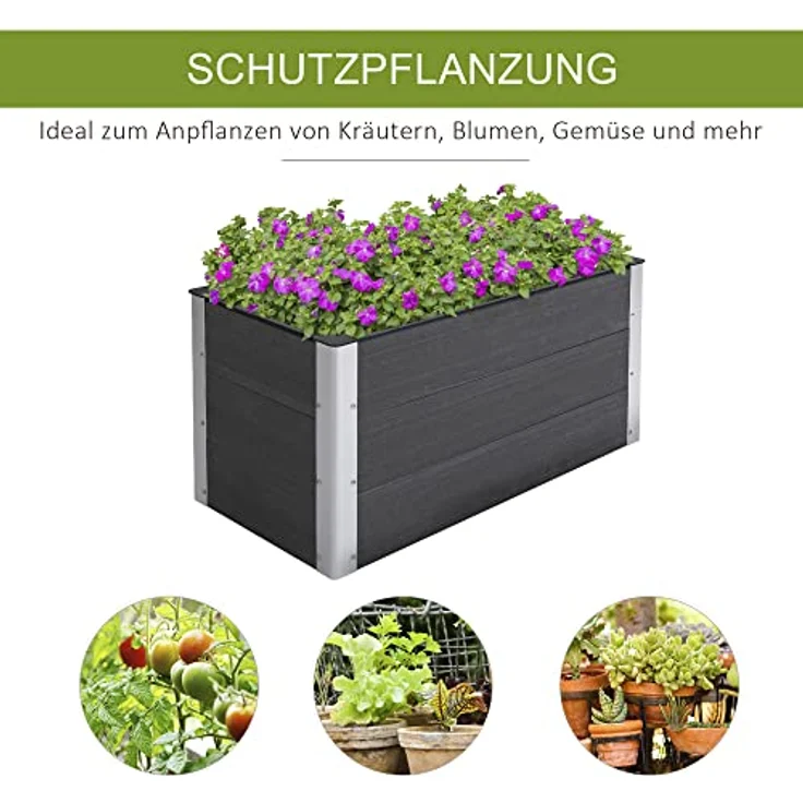 Outsunny Hochbeet Pflanzkasten Blumenkübel Blumenkasten wetterfest ohne Boden Grau WPC + Aluminium 100 x 50 x 55,5 cm – Bild 4
