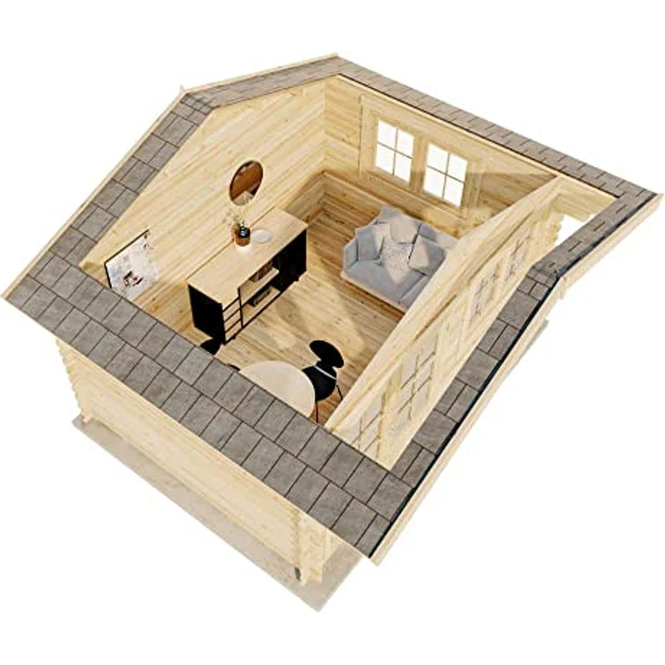 Gartenhaus Gabriel-34 mit Fußboden aus Holz, Gerätehaus 400x300, 10,07 m², 34 mm Wandstärke, Holzhaus in Blockbohlen-Bauweise inkl. Fenster, Doppelfenster und Leimholztür Naturbelassen – Bild 4
