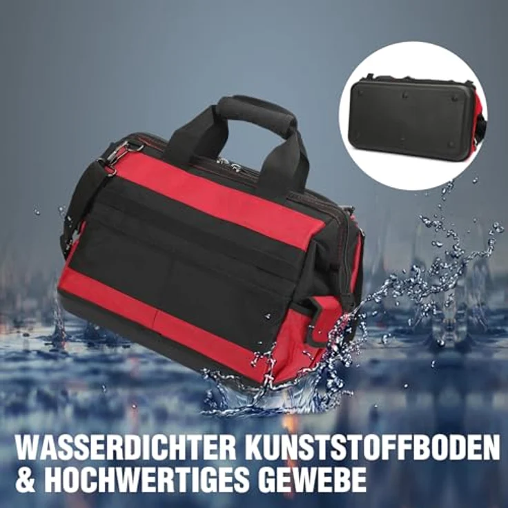 WORKPRO Werkzeugtasche Elektriker 42 x 25 x 34CM, Robuster 1680D Polyester,mit weiter Reißverschluss-Öffnung,Tragebügel und verstellbarem Schultergurt – Bild 4