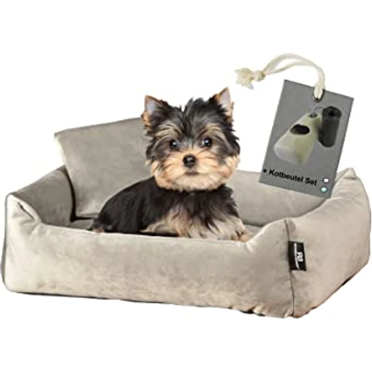 Rohrschneider Hundebett Kuschelsofa Hund Weich + Hundekotbeutelset (S, Taupe) – Bild 1