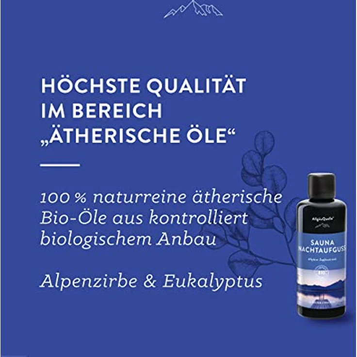 AllgäuQuelle® Saunaaufguss Nachtaufguss mit 100% Bio Ölen, Alpenzirbe und Eukalyptus, 100ml im Bio-Energie-Glas – Bild 2