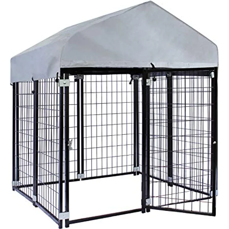 Wiltec Hundezwinger mit Überdachung 121 x 121 x 137 cm, Hundehütte mit Sonnendach, Stabiles Outdoor Hundehaus aus Stahl, Korrosionsbeständig - Wiltec