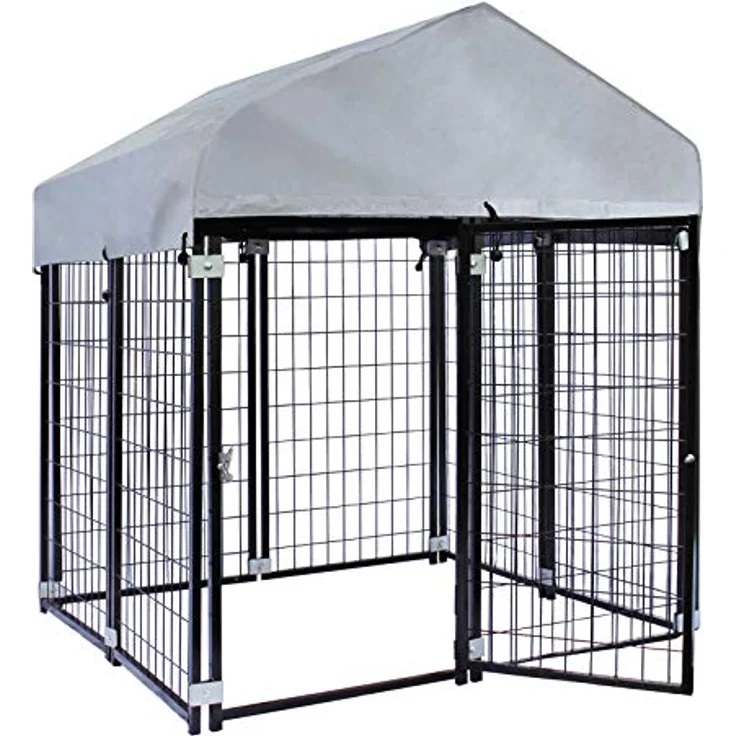 Wiltec Hundezwinger mit Überdachung 121 x 121 x 137 cm, Hundehütte mit Sonnendach, Stabiles Outdoor Hundehaus aus Stahl, Korrosionsbeständig - Wiltec – Bild 1
