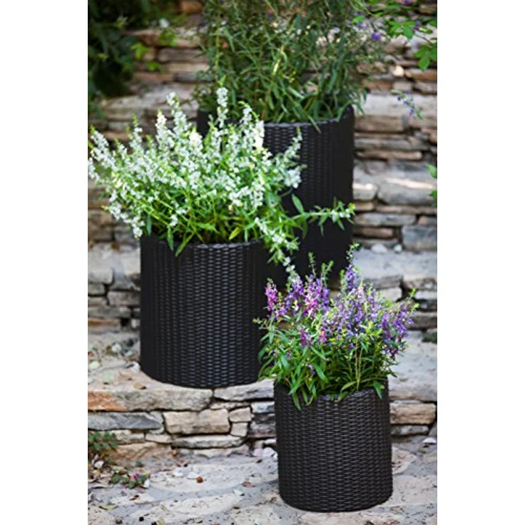 Keter Kunststoff Pflanztopf, Zylinderförmiges Pflanzgefäß aus Kunststoff, Grau, 3-teilig – Bild 4