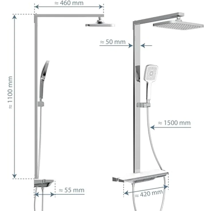 Schütte Duschsystem HAWAII Überkopfbrause-Set, 115 cm, 3 Strahlarten, mit Thermostatarmatur und Glasablage, Komplett-Set inkl. Montagematerial und Dichtungen – Bild 6