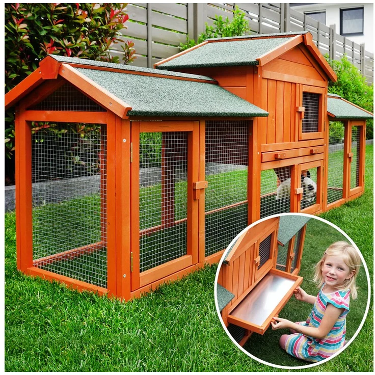 Zooprinz Kleintierstall Modell XXL, Hasenstall mit Freilaufgehege 210x85x54 cm, Kiefernholz, wetterfest mit Bitumendach