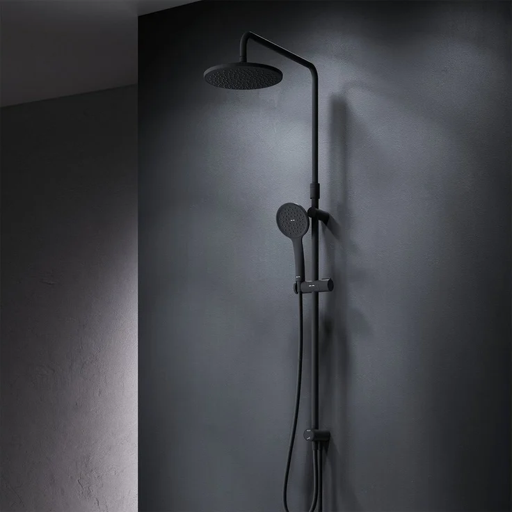 AM.PM Duschsystem Brausegarnitur Hit Duschstange mit Regendusche höhenverstellbar, mattschwarz, Komplett-Set, Handbrausenhalter - Preisvergleich – Bild 1