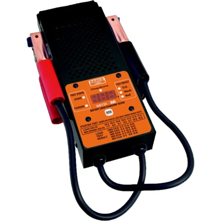 Bahco Batterietester 12V, Digitaler Spannungsprüfer mit Batteriestatusanzeige und Lichtmaschinentest, 50 cm Kabel