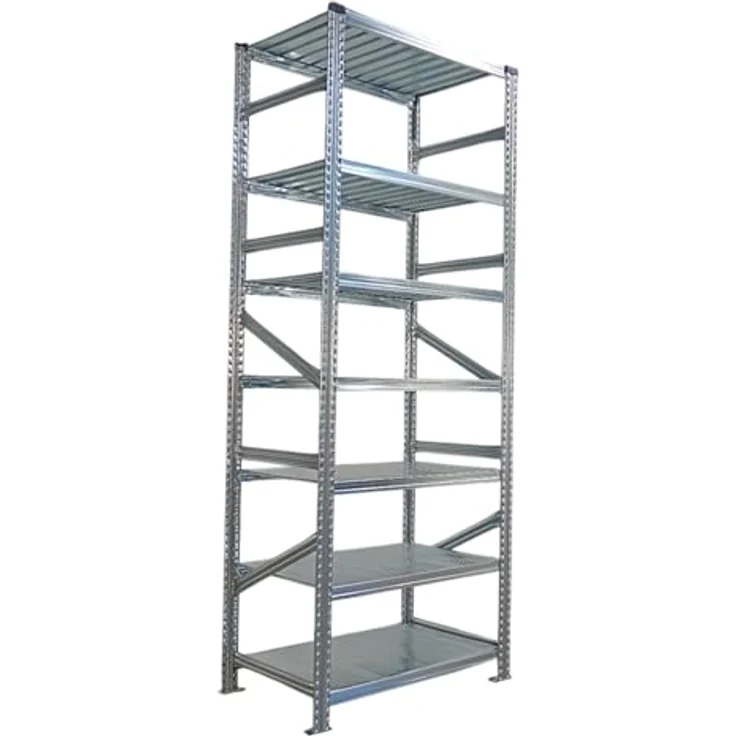 Proregal PROXIMO Metallregal, Fachbodenregal mit 7 Böden, 250 x 90 x 60 cm, Traglast 200 kg pro Boden, verzinkter Stahl, schraubenloses Stecksystem – Bild 4